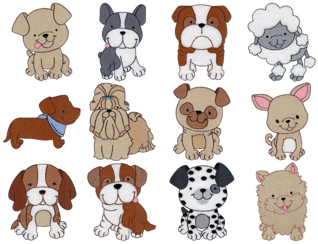 Dog Breeds 12 Machine Embroidery Designs 2, 3, 4 & 5 Inch Sizes