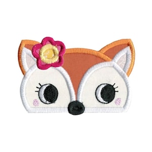 Girl Fox Animal Topper Applique - Applique Embroidery Design - 4x4 5x7 6x10 8x8 Sizes Included - Fox Animal Topper Applique, Fox Peeker