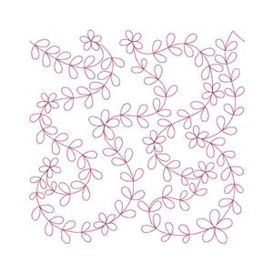 May include: A digital embroidery design featuring a repeating pattern of stylised leaves and flowers. The design is in a dark red colour and is perfect for quilting or other sewing projects.