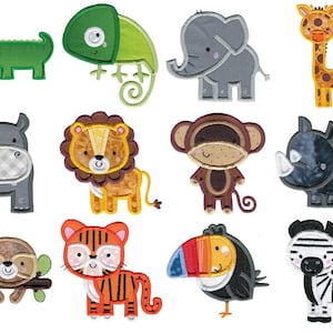 Boxy Jungle Animals Applique - 12 Machine Embroidery Designs - 4x4 5x7 6x10 8x8 Sizes Included - Applique Jungle Animals Embroidery Designs