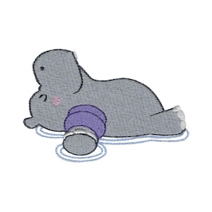 Floating Hippo Embroidery Design - 3x3 4x4 5x5 Inch Hoop Sizes Included - Hippo Embroidery Design, Hippopotamus Embroidery Design