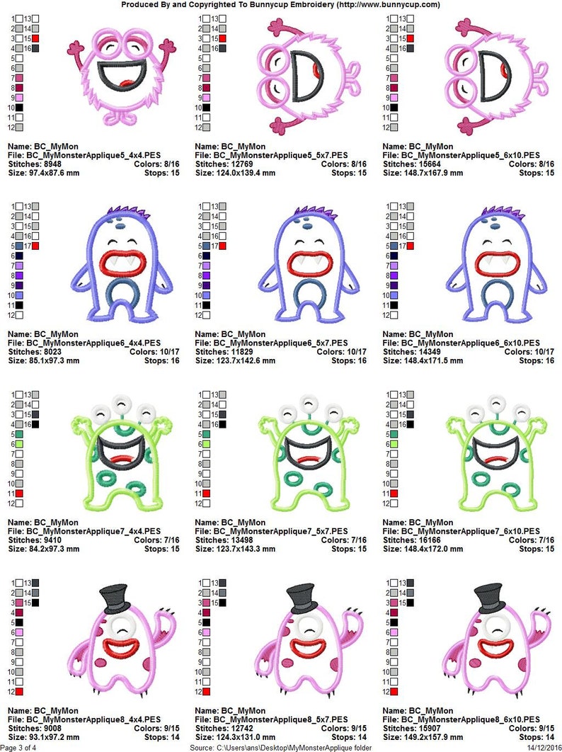 Monster Embroidery Pattern My Monster Applique - 13 Machine Embroidery Designs - 4x4 5x7 6x10 Inch ...