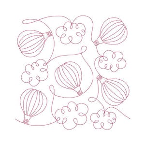 Hot Air Balloon Quilt Block Embroidery Design - Multiple Sizes Included - E2E Quilt Block, Continuous Line Quilt Block