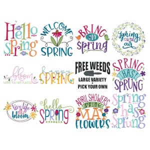 Spring Sayings - 12 Machine Embroidery Designs - Multiple Sizes Included - Spring Embroidery Designs, Spring Sayings Embroidery Designs