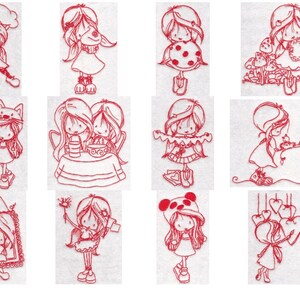 Wryn Redwork Three Redwork Machine Embroidery Designs 4x4 5x7 6x10 8x8 image 1