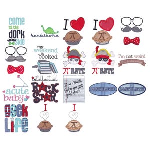 Nerds - 18 Machine Embroidery Designs - 4x4 5x7 Inch Hoop Sizes - Nerd Embroidery Designs, Geek Embroidery Designs