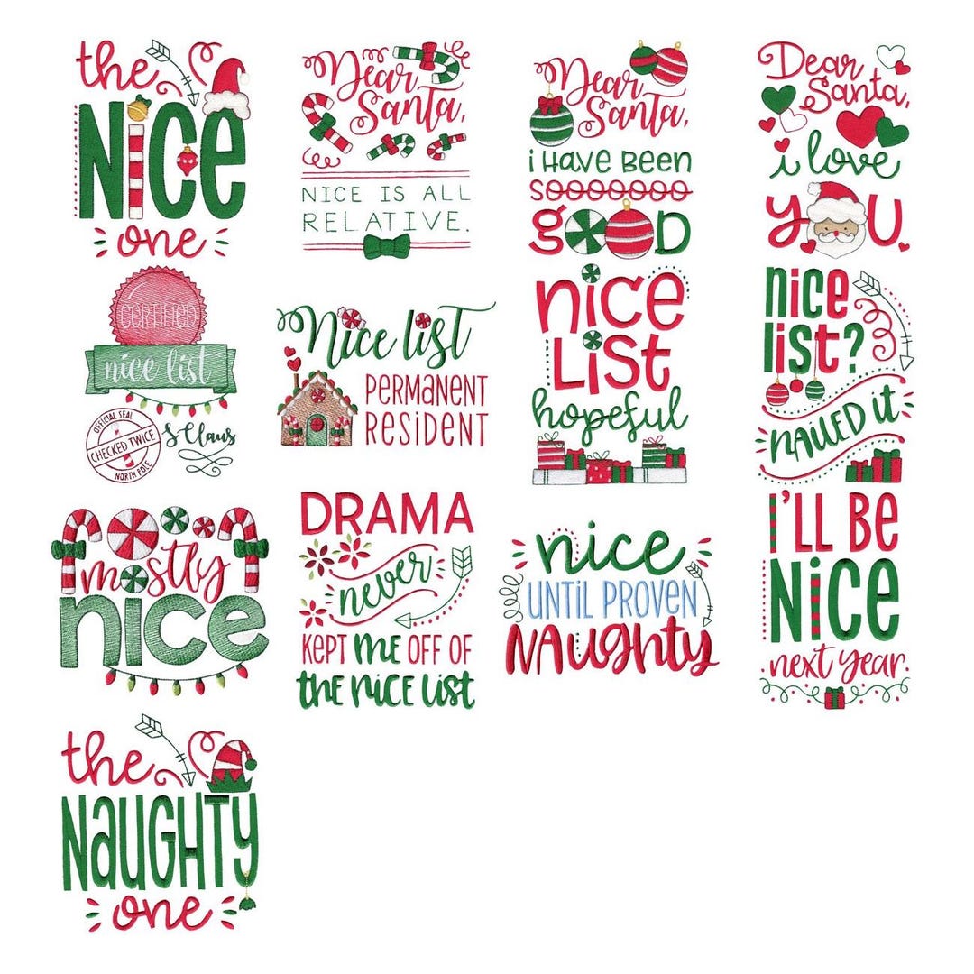 Nice List Ribbon Christmas Nice List - 13 Machine Embroidery Designs - Multiple Sizes ...