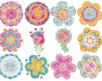 Cute Flower Raggedy Applique Machine Embroidery Designs 4x4 5x7 & 6x10