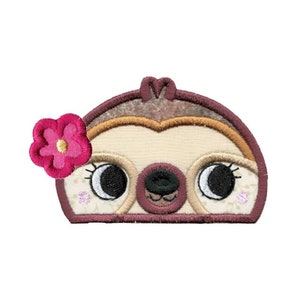 Girl Sloth Animal Topper Applique - Embroidery Design - 4x4 5x7 6x10 8x8 Sizes Included - Sloth Animal Topper Applique, Sloth Peeker