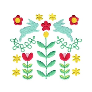 Scandinavian Bunny Folk Square - Machine Embroidery Design - 4x4 5x7 6x10 Sizes Included - Scandinavian Embroidery Design