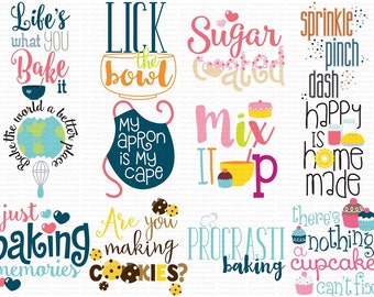 Baking Sentiments Bundle Clipart et SVG - 12 SVG, Clipart, Cut and Printable Files - Personal and Small Business Use - Baking SVG
