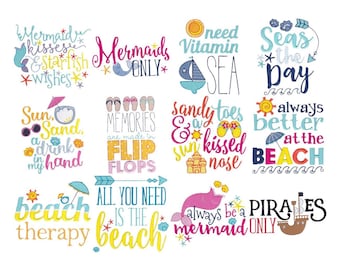Beach Sentiments - 12 Machine Embroidery Designs - Multiple Sizes Included - Beach Sayings Embroidery Designs, Beach Embroidery Designs