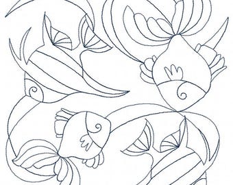 Fish E2E Quilt Block Digital Pantograph - Long Arm Quilting Machines - Edge-to-Edge Quilting