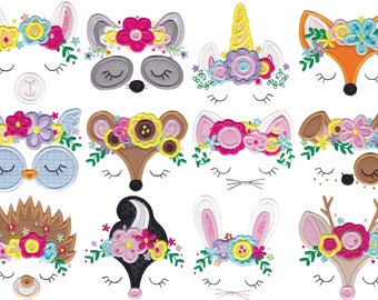 Animal Crowns Applique - 12 Different Applique Machine Embroidery Designs 4x4 5x7 6x10 8x8