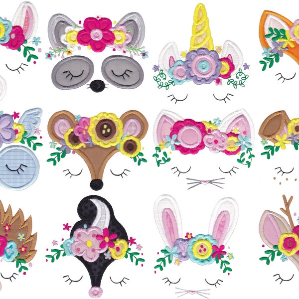 Animal Crowns Applique - 12 Different Applique Machine Embroidery Designs 4x4 5x7 6x10 8x8