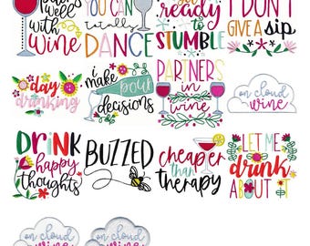 Wine Sayings - 14 Machine Embroidery Designs - Multiple Sizes Included - Wine Embroidery Designs, Alcohol Embroidery Designs