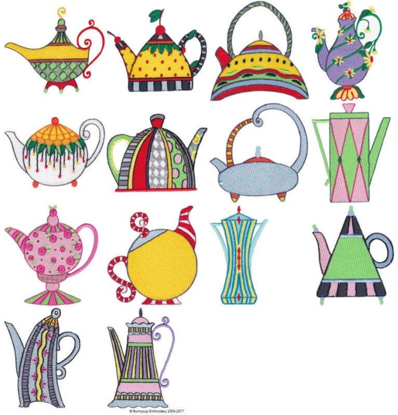 Teapot Whimsy 14 Different Machine Embroidery Designs 4x4 5x7 Etsy