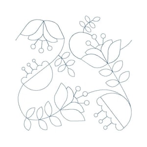 Folk Art Flowers Quilt Block - Digital Pantograph For Long Arm Quilting Machines - E2E Quilt Block, Folk Art Edge-to-Edge Quilt Block