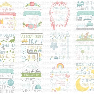 Plantillas de anuncio de nacimiento - 12 SVG, clip art, archivos cortados e imprimibles - Uso personal y de pequeñas empresas - Baby SVG