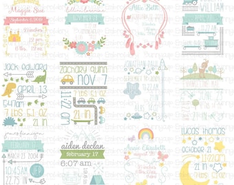 Birth Announcement Templates - 12 SVG, Clip Art, Cut and Printable Files - Personal and Small Business Use - Baby SVG