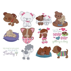 Cute Dogs - 12 Machine Embroidery Designs - Multiple Sizes Included - Cute Dog Embroidery Designs, Animal Embroidery Designs