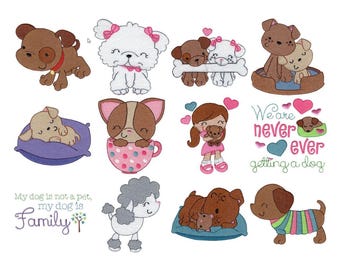 Cute Dogs - 12 Machine Embroidery Designs - Multiple Sizes Included - Cute Dog Embroidery Designs, Animal Embroidery Designs