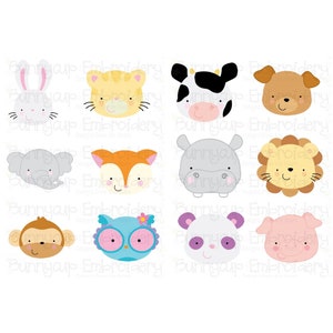 D’animaux adorables visages SVG Bundle - Clipart et SVG - 12 différentes SVG et des fichiers imprimables - personnel et petit usage commercial
