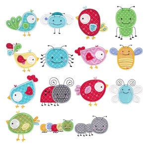 Birds & Bugs Applique Embroidery Designs - 4x4 5x7 6x10 Inch Hoops Sizes (Digital Download)