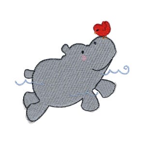Swimming Hippo Embroidery Design - 3x3 4x4 5x5 Inch Hoop Sizes Included - Hippo Embroidery Design, Hippopotamus Embroidery Design