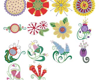 Apliques de flores de fantasía - 14 diseños de bordado a máquina - Tamaños de bastidor de 5 x 7, 6 x 10 pulgadas incluidos - Diseños de bordado de apliques de flores