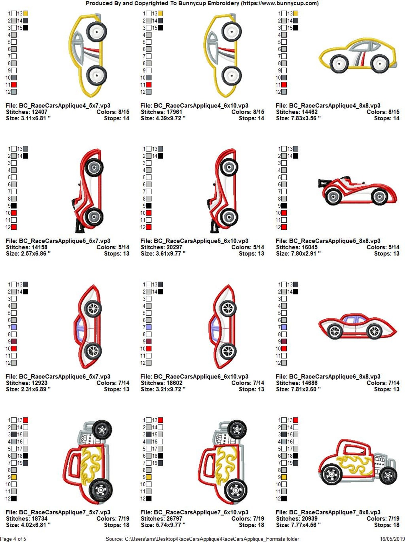 Race Cars Applique 21 Different Applique Machine Embroidery Etsy