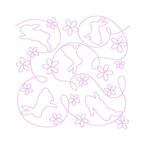 Bunnies Quilt Block Embroidery Design - Multiple Sizes Included - E2E Quilt Block, Continuous Line Quilt Block, Edge-to-Edge Quilt Block