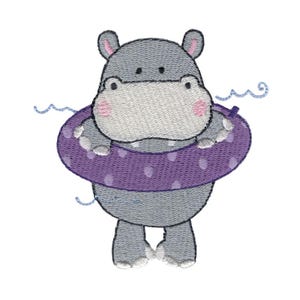 Pool Tube Hippo Embroidery Design - 3x3 4x4 5x5 Inch Hoop Sizes Included - Hippo Embroidery Design, Hippopotamus Embroidery Design