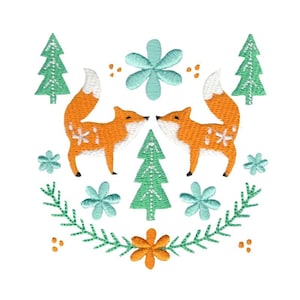 Scandinavian Fox Folk Square - Machine Embroidery Design - 4x4 5x7 6x10 Sizes Included - Scandinavian Embroidery Design