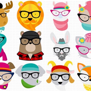 Hipster Animal Faces SVG Bundle - 12 SVG, Clipart, Cut and Printable Files - Personal and Small Business Use - Animal Faces svg, Hipster svg