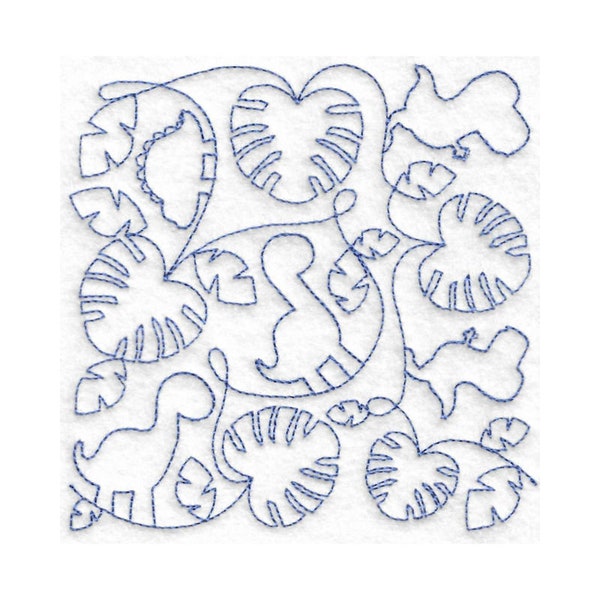 Dinosaur Quilt Block Embroidery Design - Multiple Sizes Included - E2E Quilt Block, Continuous Line Quilt Block, Edge-to-Edge Quilt Block