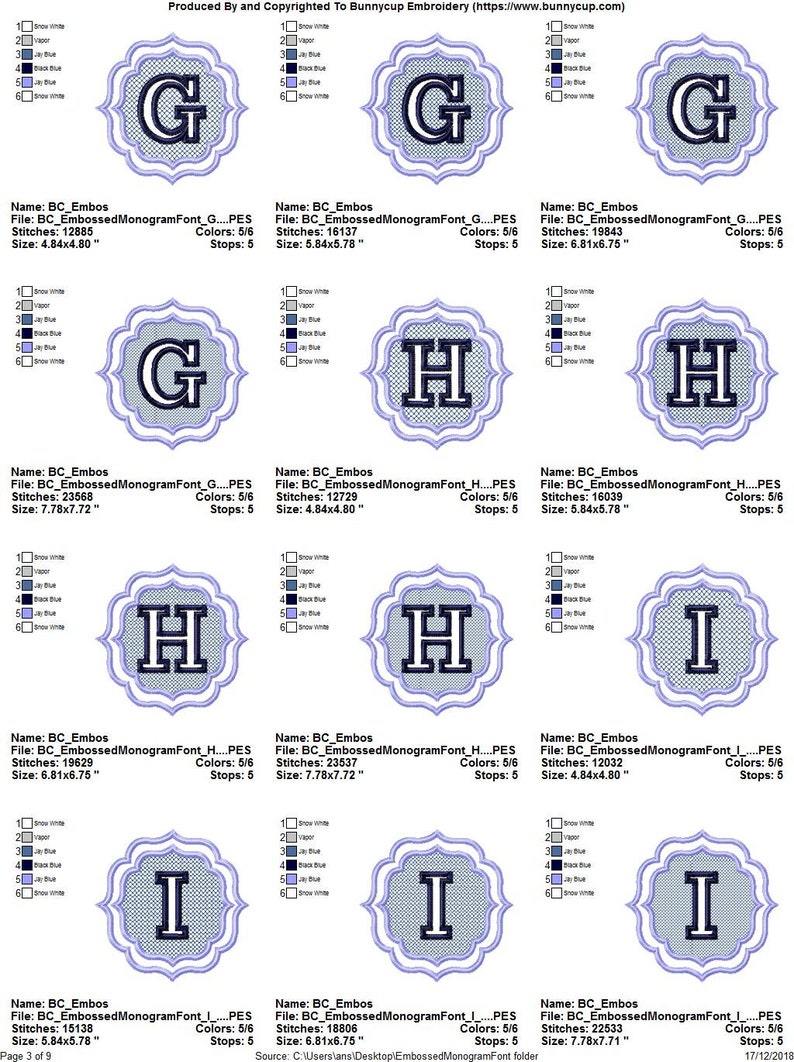 Embossed Monogram Font 26 Machine Embroidery Designs 5 6 Etsy