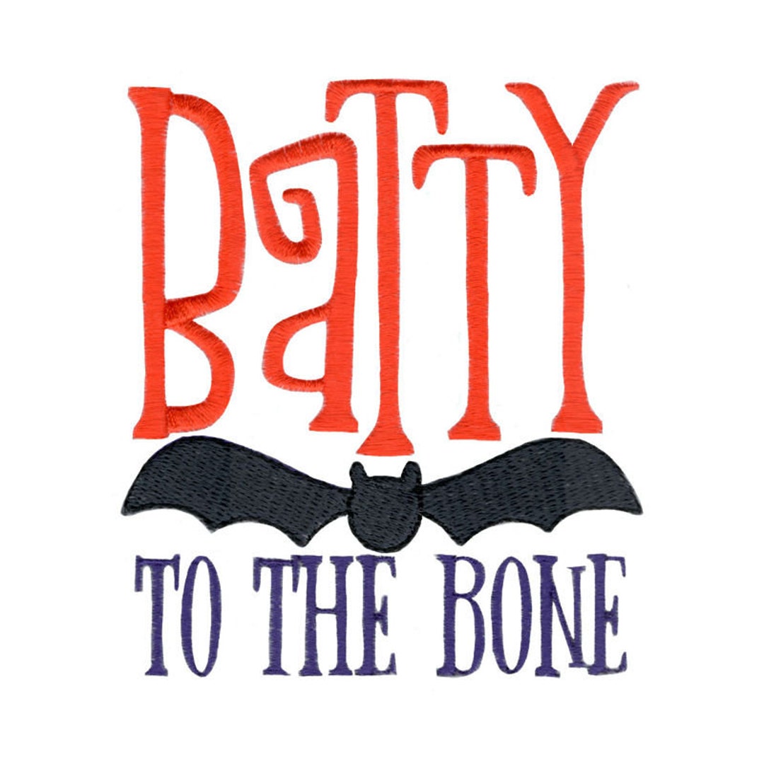 Batty To The Bone Machine Embroidery Design 4x4 5x7 Inch Hoop Sizes