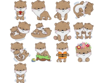 Otters  - 13 Machine Embroidery Designs - 3, 4 & 5 Inch Sizes Included - Otter Embroidery Designs, Animal Embroidery Designs