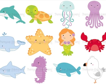 Boxy Sea Life SVG - 12 SVG, Clip Art, Cut and Printable Files - Personal and Small Business Use - Beach svg, Sea Animals SVG, Summer svg