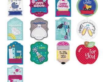 Gift Tags Applique - 13 In The Hoop Machine Embroidery Designs - 4x4 5x7 6x10 8x8 Inch Hoop Sizes - In The Hoop Gift Tag Embroidery Designs
