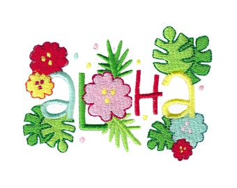 Aloha - Machine Embroidery Design - 4x4 5x7 Sizes - Summer Embroidery Design, Summer Saying Embroidery Design