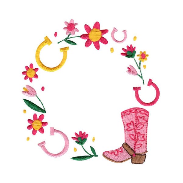 Cowgirl Monogram Frame Embroidery Design - 4x4 5x7 6x10 8x8 Sizes Included - Cute Western Embroidery Design, Cowgirl Embroidery Design