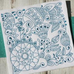 Ink Flower Redwork Blocks 12 Different Machine Embroidery Designs 4x4 5x7 6x10 8x8