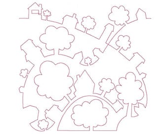 Suburban Quilt Block - Digital Pantograph For Long Arm Quilting Machines - E2E Quilt Block, Houses Edge-to-Edge Quilt Block