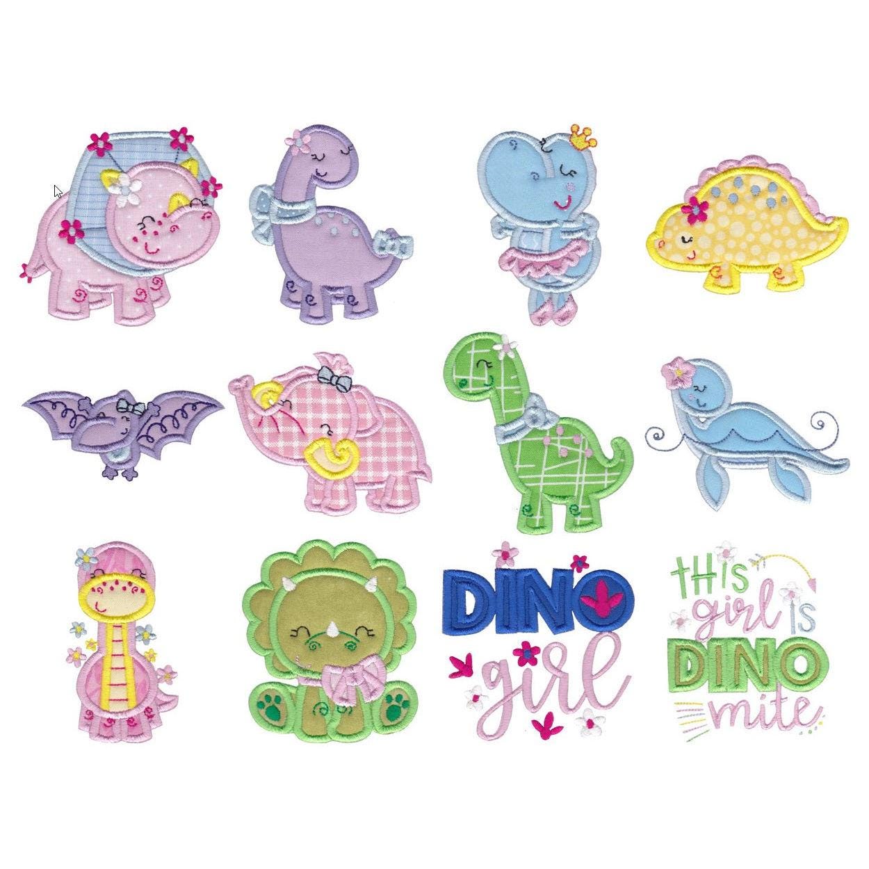 Dinosaur Girl Applique - 12 Machine Embroidery Designs 4x4 5x7 6x10 8x8 ...