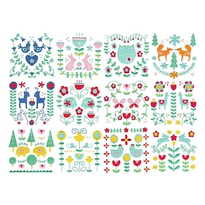 Scandinavian Folk Squares - 12 Machine Embroidery Designs - 4x4 5x7 6x10 Sizes Included - Scandinavian Embroidery Designs
