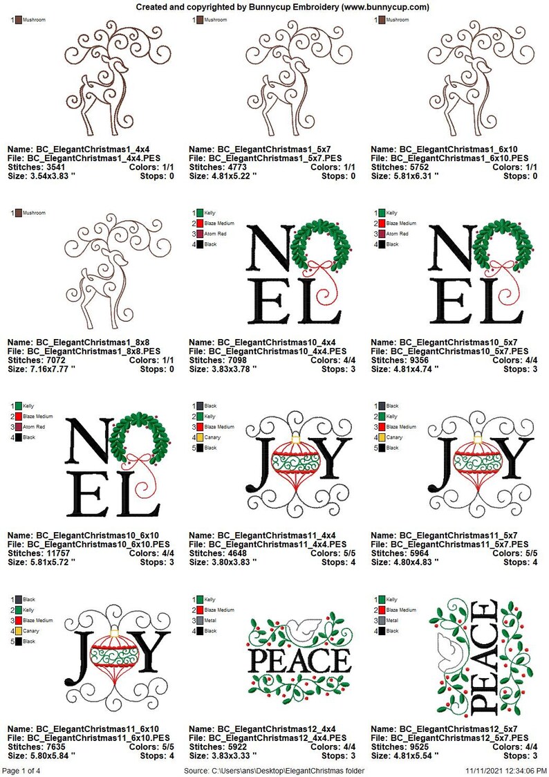 May include: A set of 10 Christmas embroidery designs featuring a deer, "NOEL", "JOY", and "PEACE" in various sizes and colors. The designs are perfect for creating festive decorations, gifts, and apparel.