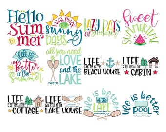 Summer Sayings Too - 12 Machine Embroidery Designs - Multiple Sizes Included - Summer Sayings Embroidery Designs, Summer Embroidery Designs