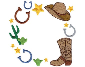 Cowboy Monogram Frame Embroidery Design - 4x4 5x7 6x10 8x8 Sizes Included - Cute Western Embroidery Design, Cowboy Embroidery Design